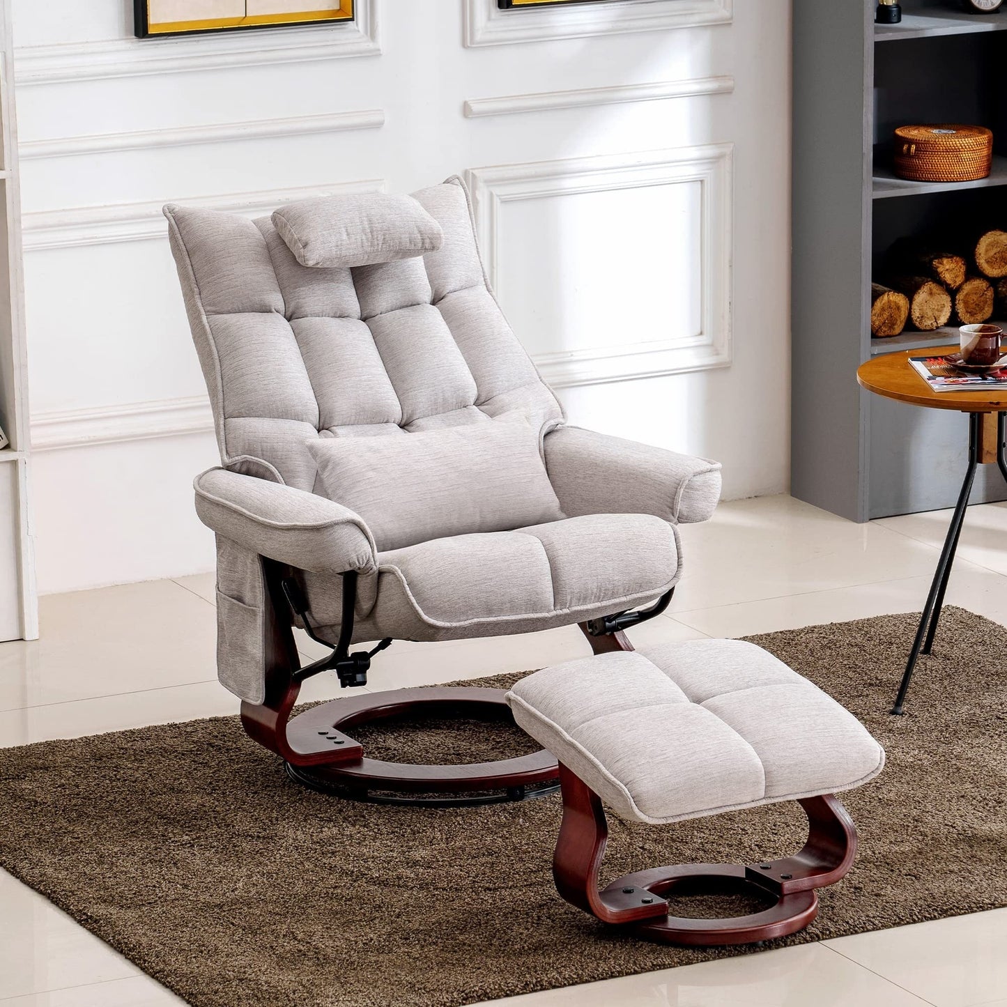Fauteuil inclinable pivotant MCombo avec ottoman et coussin de nuque, tissu chenille
