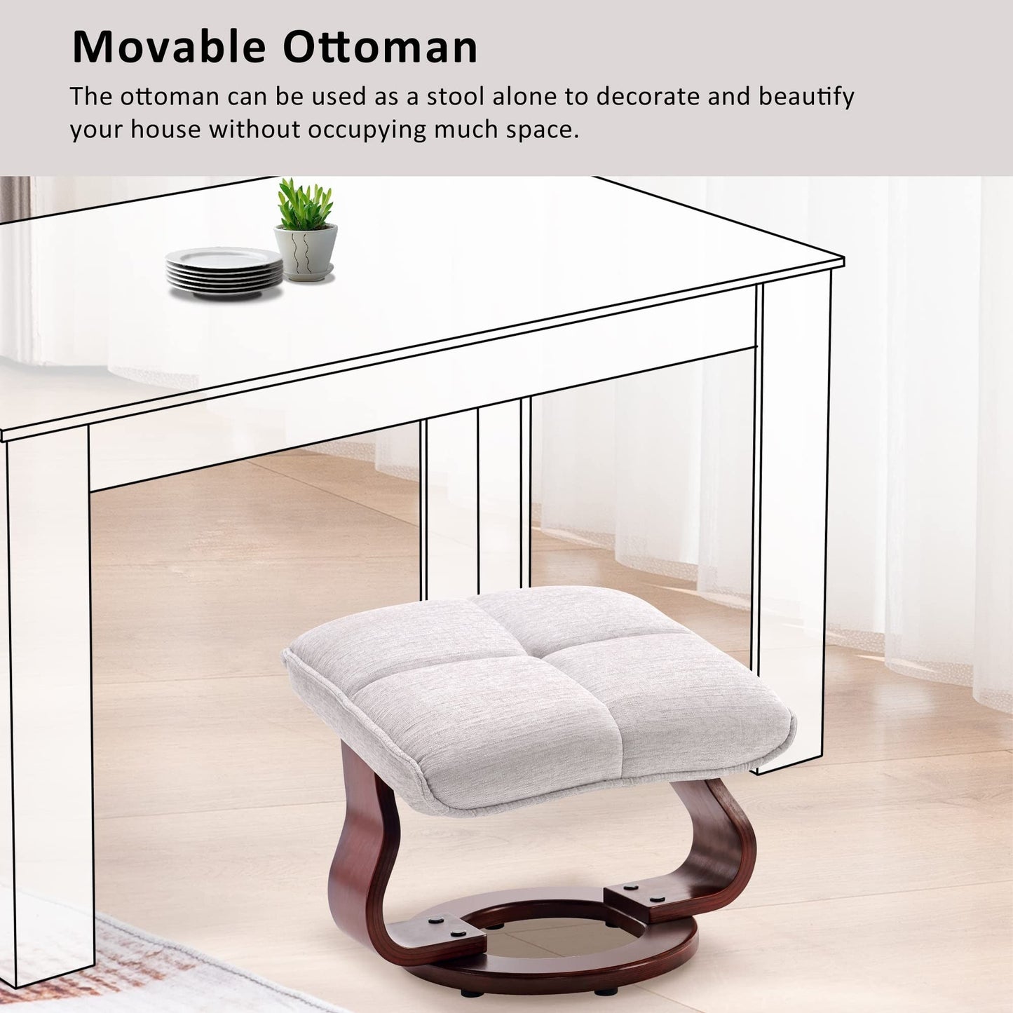 Fauteuil inclinable pivotant MCombo avec ottoman et coussin de nuque, tissu chenille