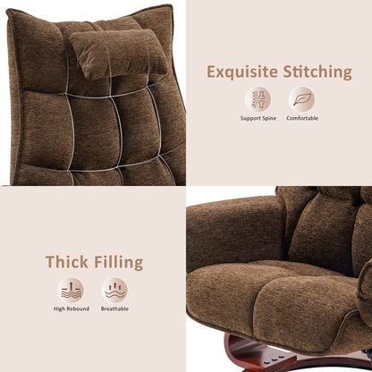 Fauteuil inclinable pivotant MCombo avec ottoman et coussin de nuque, tissu chenille