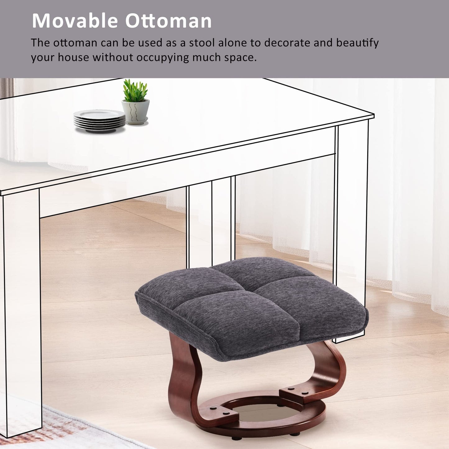 Fauteuil inclinable pivotant MCombo avec ottoman et coussin de nuque, tissu chenille