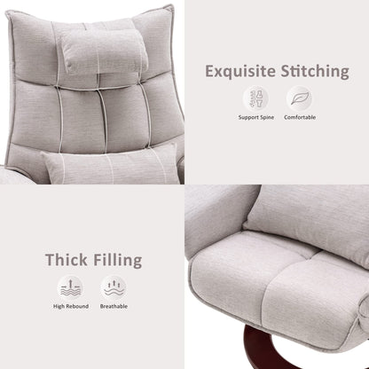 Fauteuil inclinable pivotant MCombo avec ottoman et coussin de nuque, tissu chenille