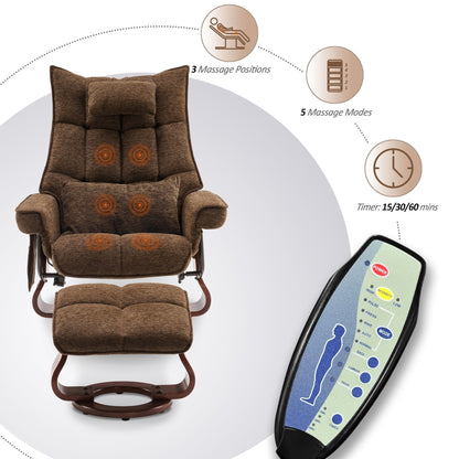 Fauteuil inclinable pivotant MCombo avec ottoman et coussin de nuque, tissu chenille