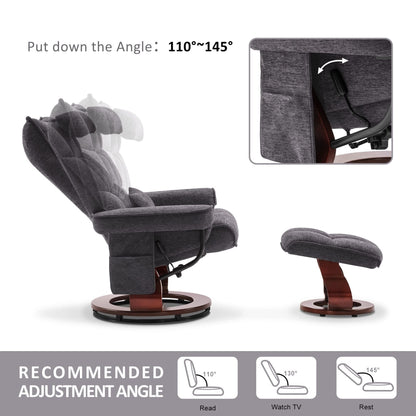 Fauteuil inclinable pivotant MCombo avec ottoman et coussin de nuque, tissu chenille