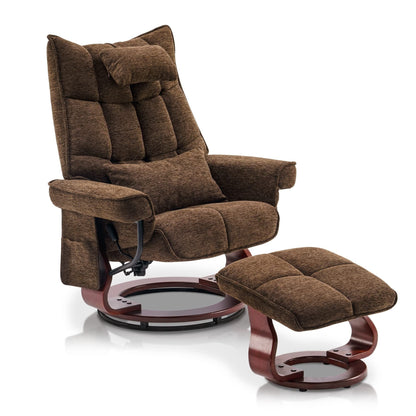 Fauteuil inclinable pivotant MCombo avec ottoman et coussin de nuque, tissu chenille