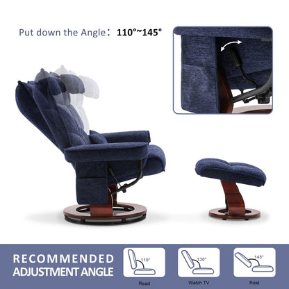 Fauteuil inclinable pivotant MCombo avec ottoman et coussin de nuque, tissu chenille