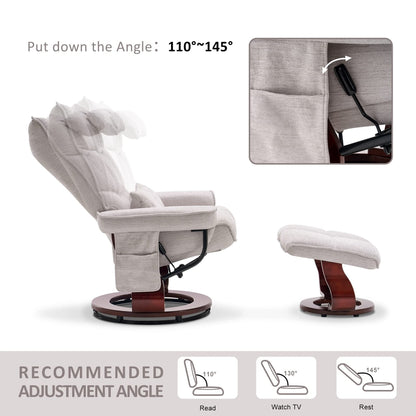 Fauteuil inclinable pivotant MCombo avec ottoman et coussin de nuque, tissu chenille