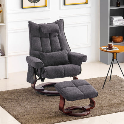 Fauteuil inclinable pivotant MCombo avec ottoman et coussin de nuque, tissu chenille