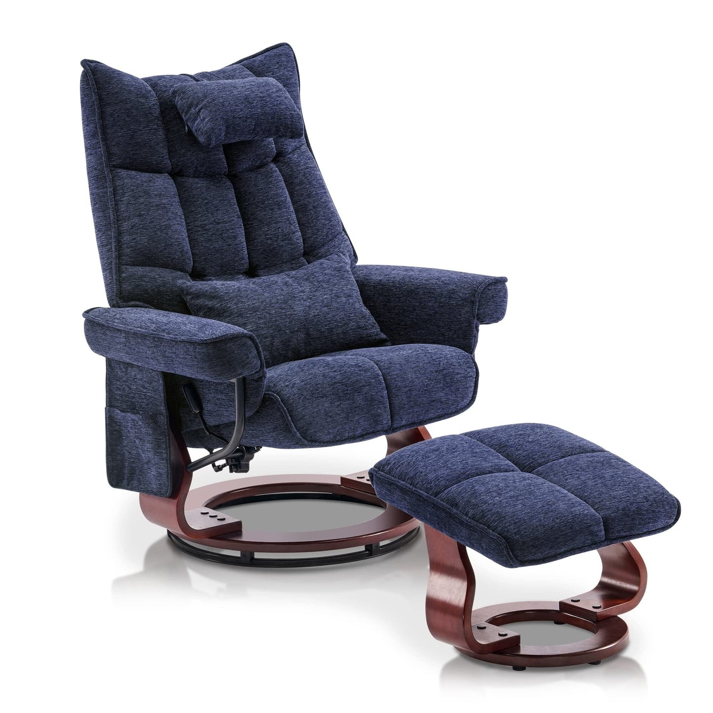 Fauteuil inclinable pivotant MCombo avec ottoman et coussin de nuque, tissu chenille
