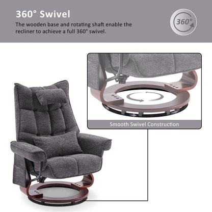 Fauteuil inclinable pivotant MCombo avec ottoman et coussin de nuque, tissu chenille