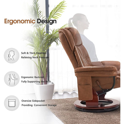 Fauteuils inclinables pivotants MCombo avec ottoman, fauteuils TV à massage par vibrations et poche latérale