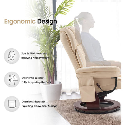 Fauteuils inclinables pivotants MCombo avec ottoman, fauteuils TV à massage par vibrations et poche latérale