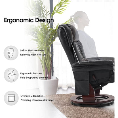 Fauteuils inclinables pivotants MCombo avec ottoman, fauteuils TV à massage par vibrations et poche latérale