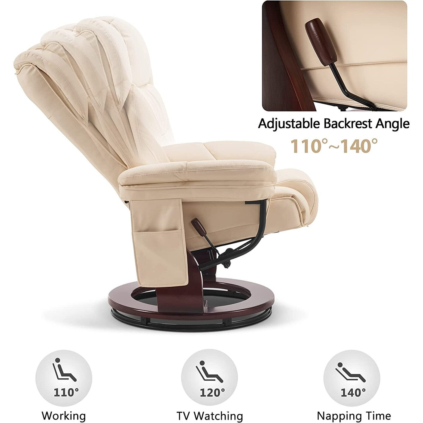 Fauteuils inclinables pivotants MCombo avec ottoman, fauteuils TV à massage par vibrations et poche latérale