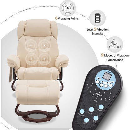 Fauteuils inclinables pivotants MCombo avec ottoman, fauteuils TV à massage par vibrations et poche latérale