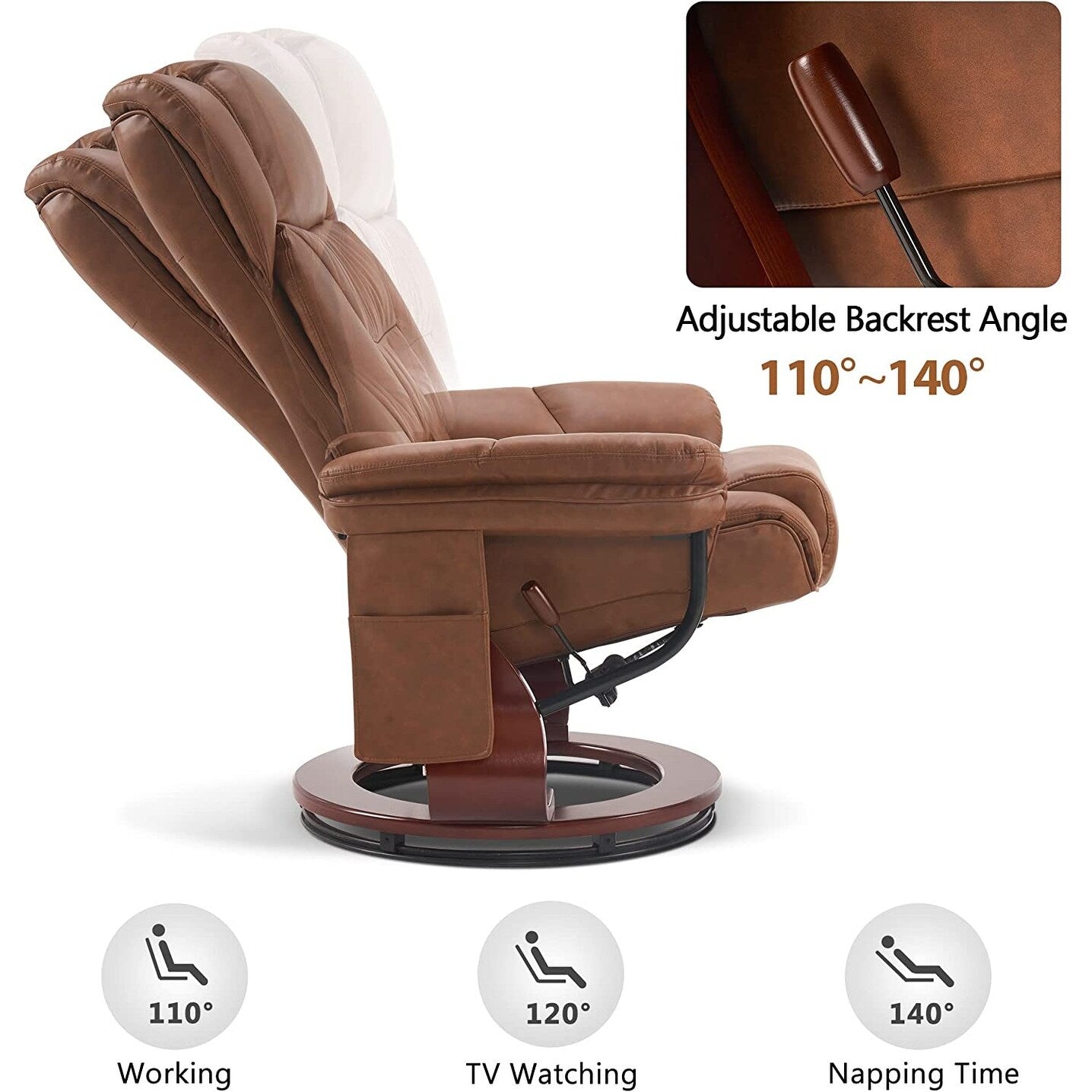 Fauteuils inclinables pivotants MCombo avec ottoman, fauteuils TV à massage par vibrations et poche latérale