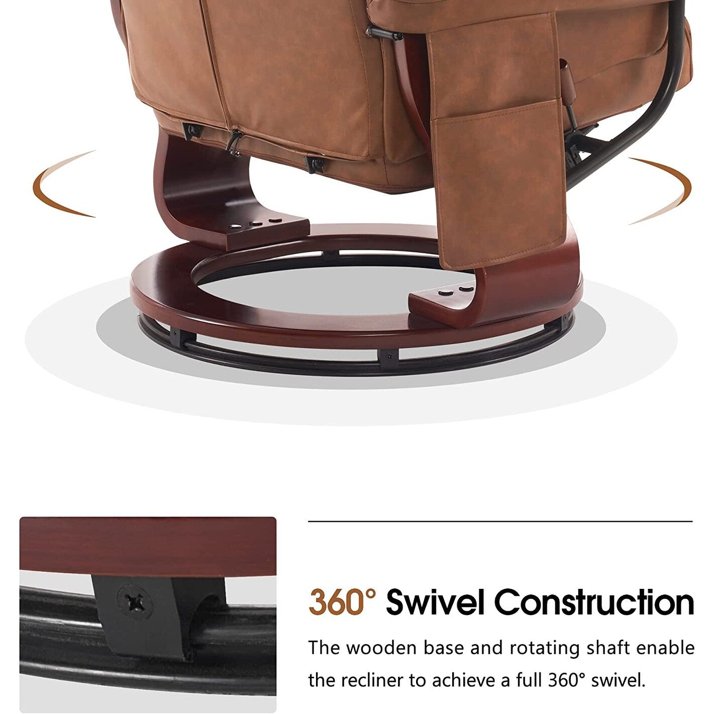 Fauteuils inclinables pivotants MCombo avec ottoman, fauteuils TV à massage par vibrations et poche latérale