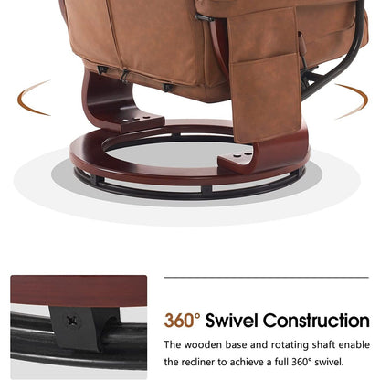 Fauteuils inclinables pivotants MCombo avec ottoman, fauteuils TV à massage par vibrations et poche latérale