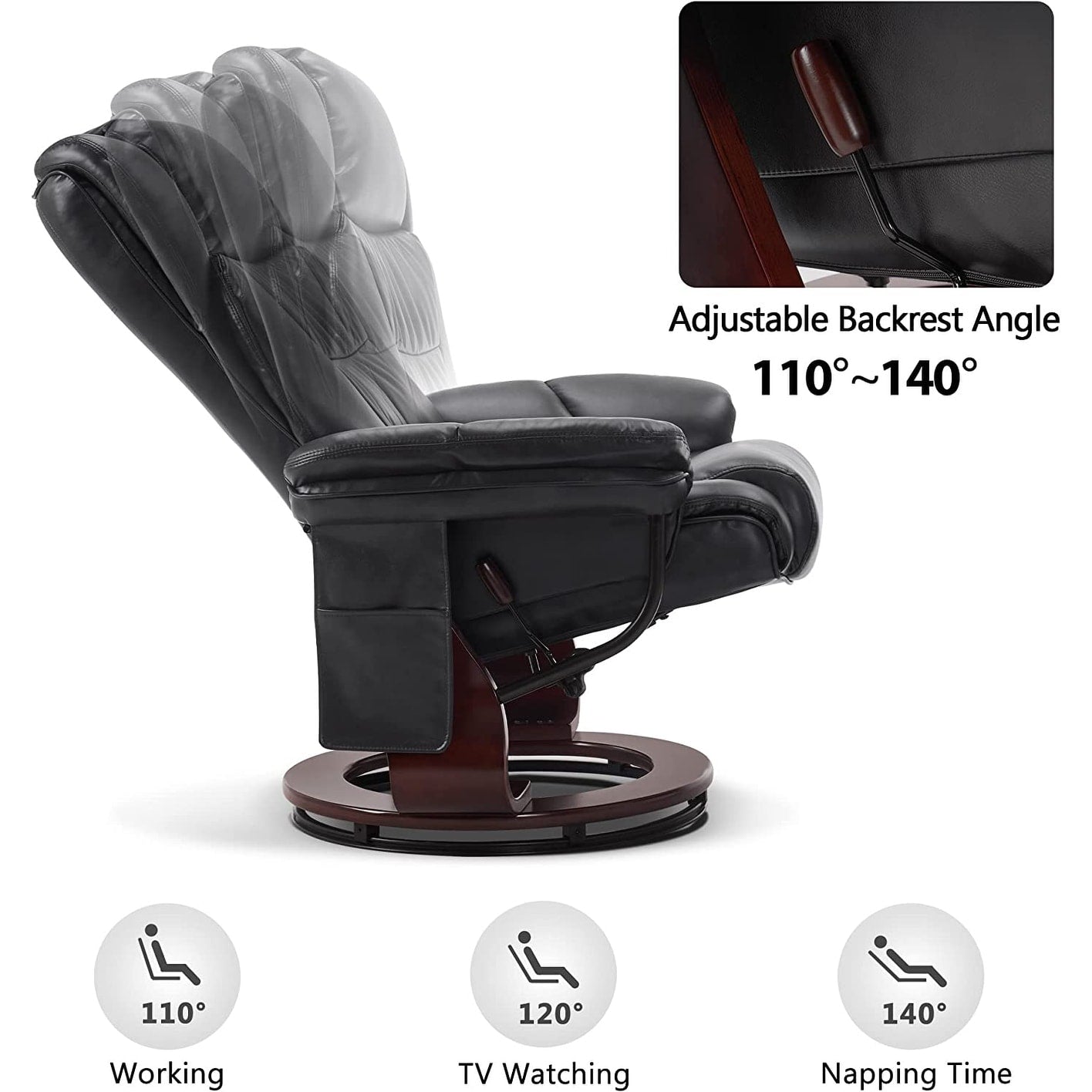 Fauteuils inclinables pivotants MCombo avec ottoman, fauteuils TV à massage par vibrations et poche latérale