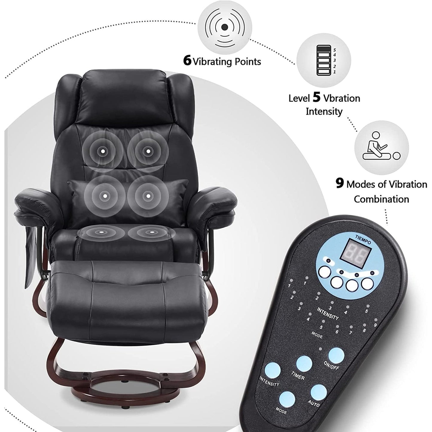 Fauteuils inclinables pivotants MCombo avec ottoman, fauteuils TV à massage par vibrations et poche latérale