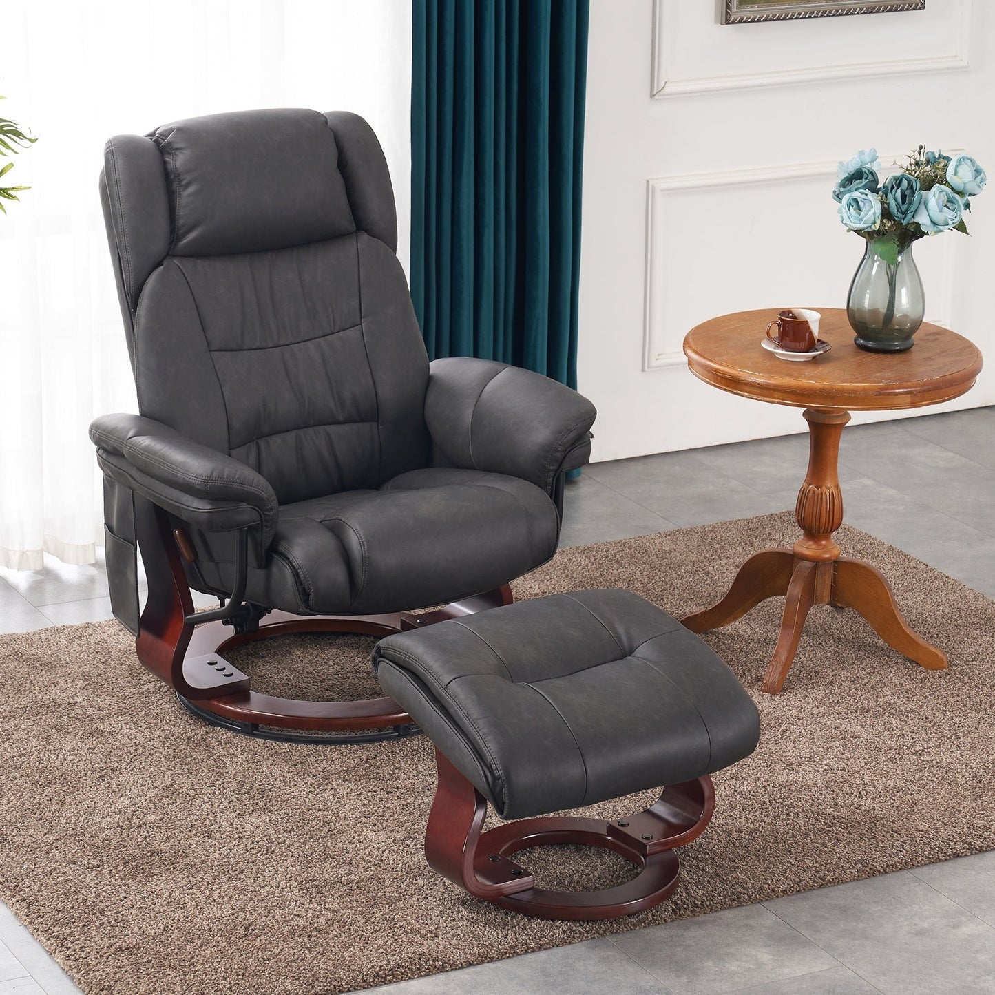 Fauteuils inclinables pivotants MCombo avec ottoman, fauteuils TV à massage par vibrations et poche latérale