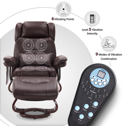 Fauteuils inclinables pivotants MCombo avec ottoman, fauteuils TV à massage par vibrations et poche latérale