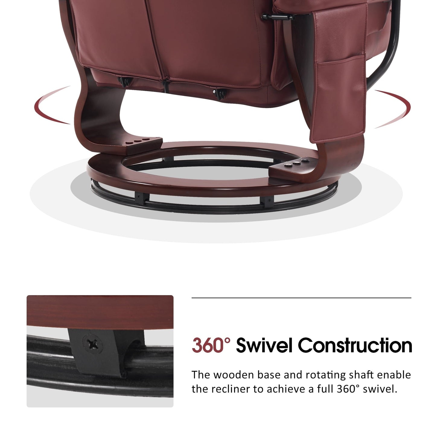 Fauteuils inclinables pivotants MCombo avec ottoman, fauteuils TV à massage par vibrations et poche latérale