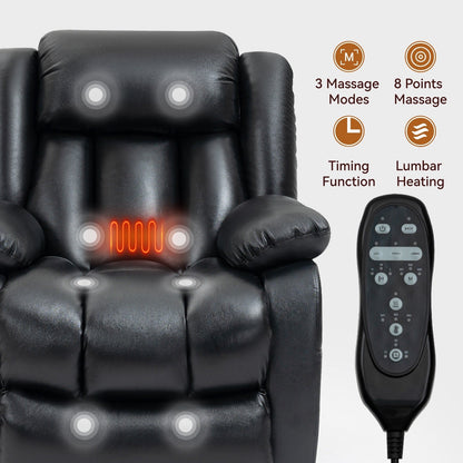 Fauteuil inclinable électrique de taille moyenne en cuir véritable avec deux moteurs, massage 8 points et chauffage lombaire