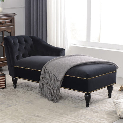 Chaise longue Merax 58 en velours capitonné avec accoudoir droit