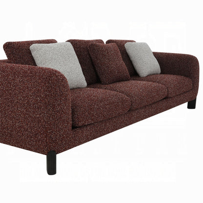 Canapé Meru avec 3 coussins décoratifs, tissu tweed bordeaux bordeaux, 277 cm