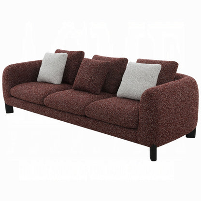 Canapé Meru avec 3 coussins décoratifs, tissu tweed bordeaux bordeaux, 277 cm