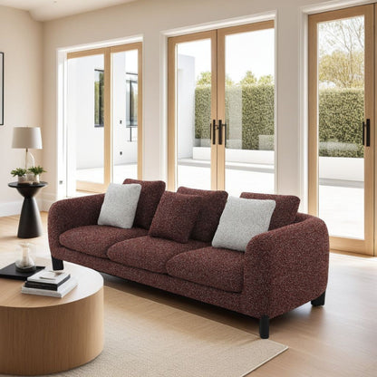 Canapé Meru avec 3 coussins décoratifs, tissu tweed bordeaux bordeaux, 277 cm