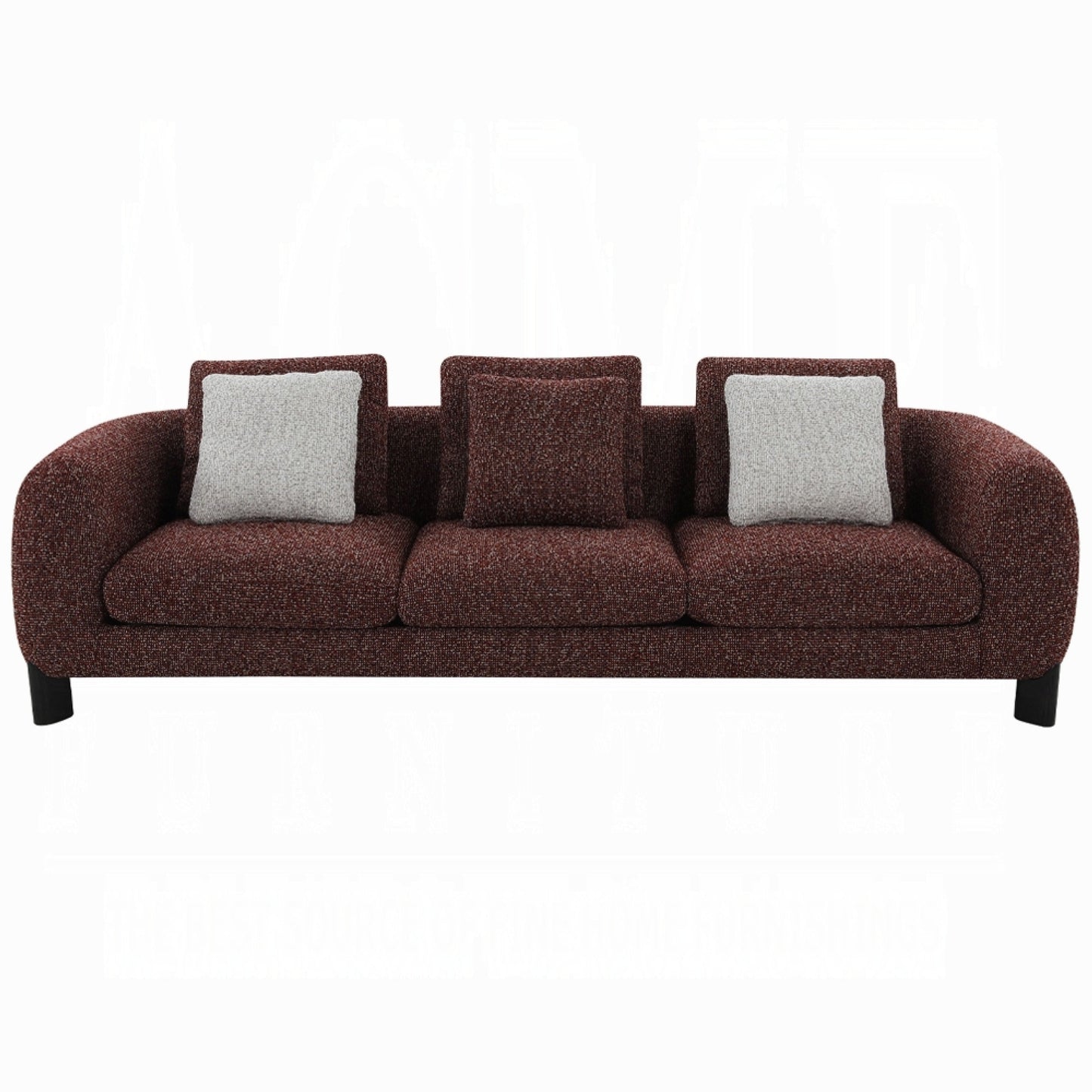 Canapé Meru avec 3 coussins décoratifs, tissu tweed bordeaux bordeaux, 277 cm