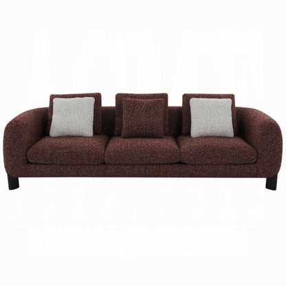 Canapé Meru avec 3 coussins décoratifs, tissu tweed bordeaux bordeaux, 277 cm