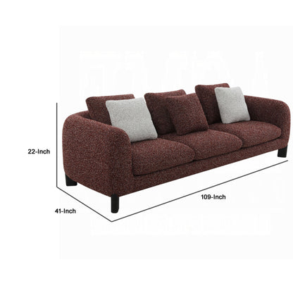 Canapé Meru avec 3 coussins décoratifs, tissu tweed bordeaux bordeaux, 277 cm