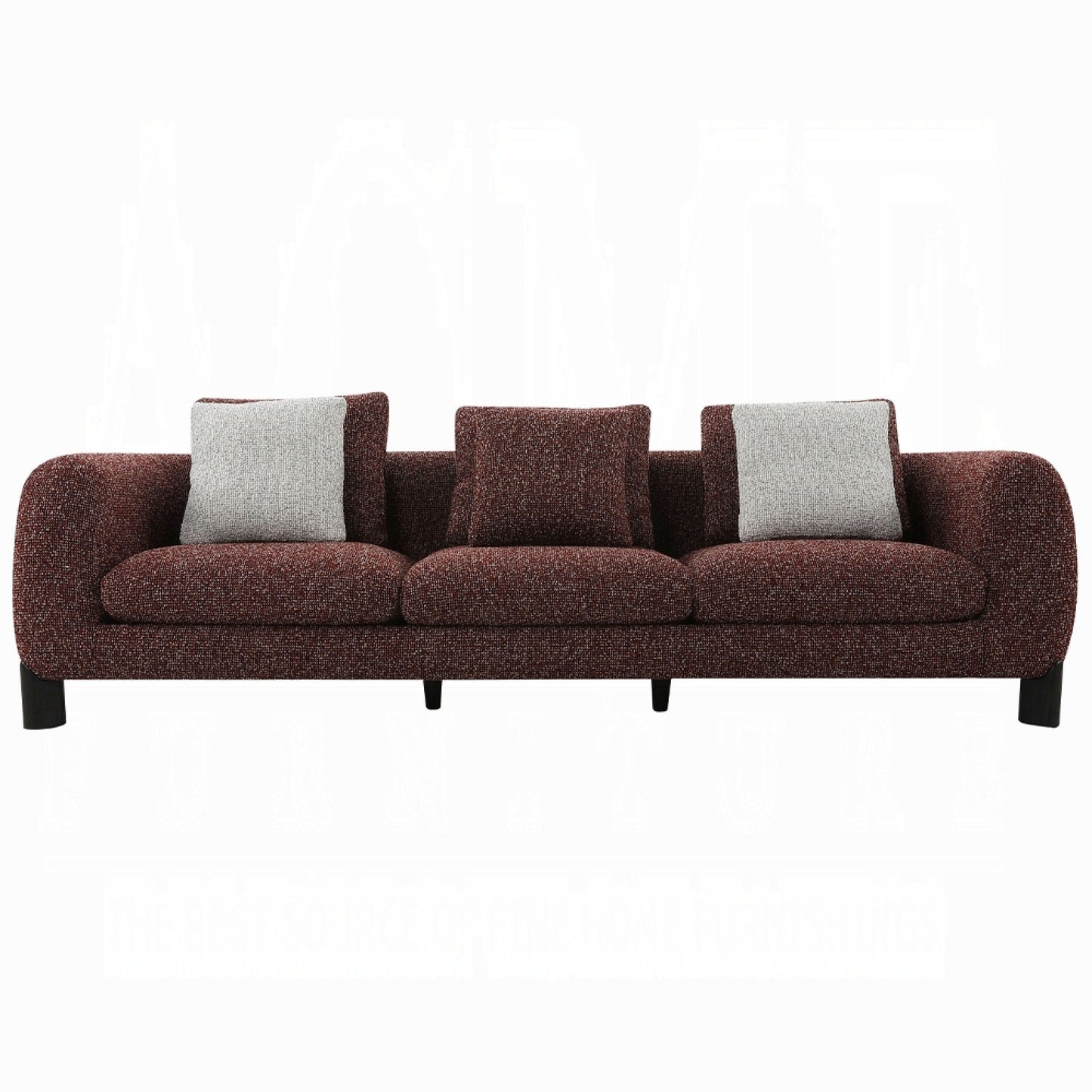 Canapé Meru avec 3 coussins décoratifs, tissu tweed bordeaux bordeaux, 277 cm