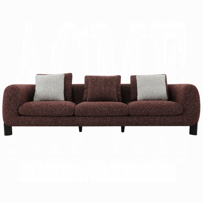 Canapé Meru avec 3 coussins décoratifs, tissu tweed bordeaux bordeaux, 277 cm