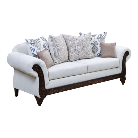 Canapé Mezia, chenille beige, brun noyer, 6 coussins décoratifs, 94 pouces