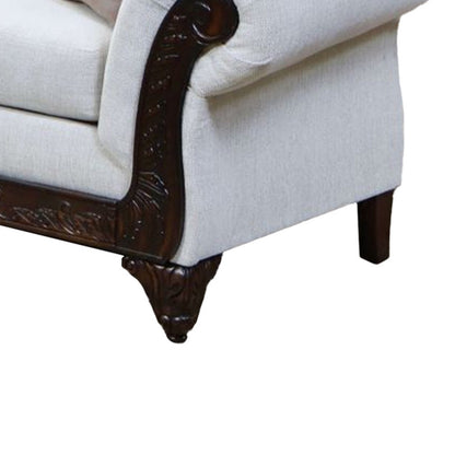 Canapé Mezia, chenille beige, brun noyer, 6 coussins décoratifs, 94 pouces