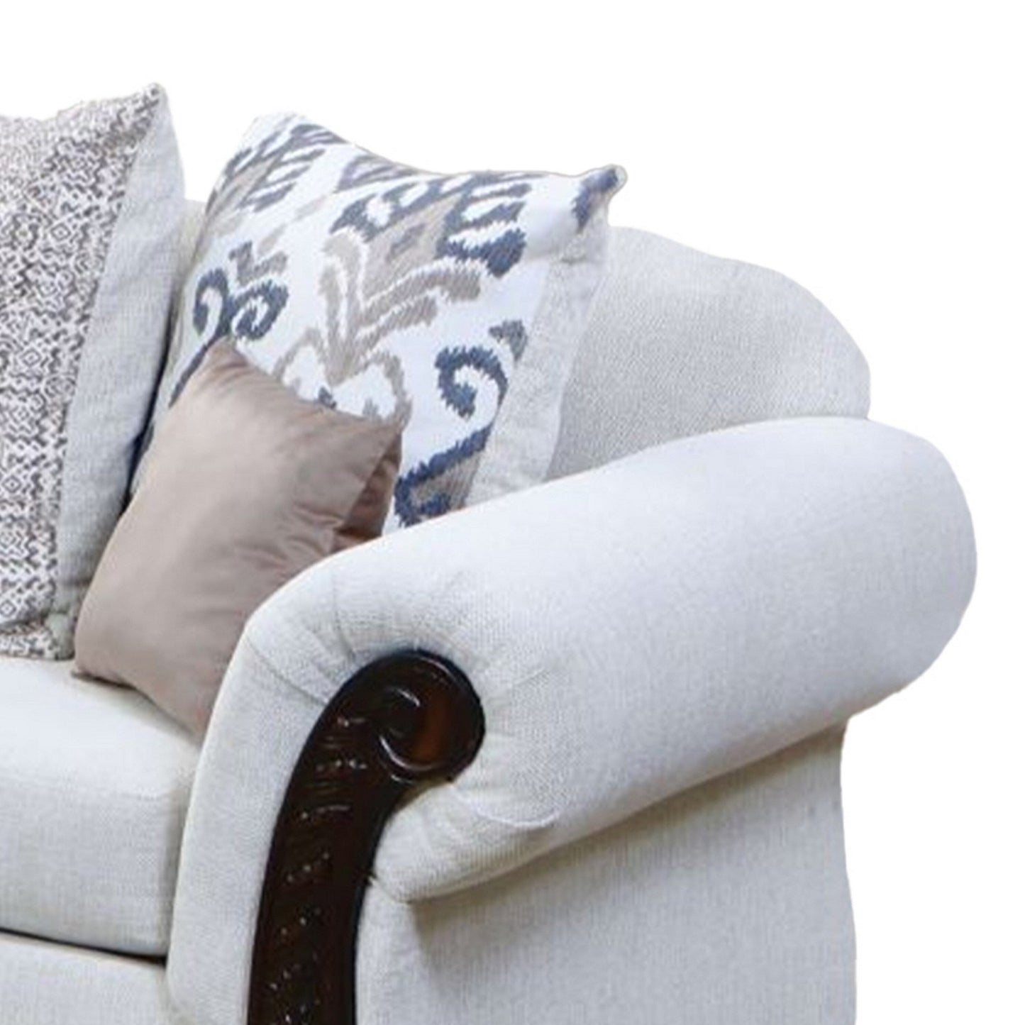 Canapé Mezia, chenille beige, brun noyer, 6 coussins décoratifs, 94 pouces