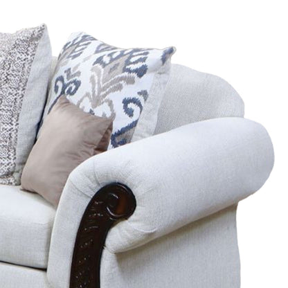 Canapé Mezia, chenille beige, brun noyer, 6 coussins décoratifs, 94 pouces