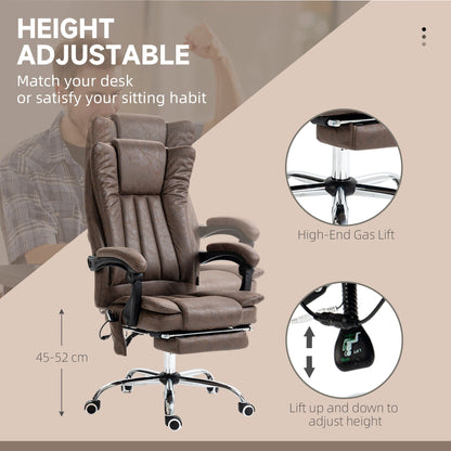 Fauteuil de bureau massant en microfibre avec chauffage, inclinaison réglable, repose-pieds rétractable et dossier haut