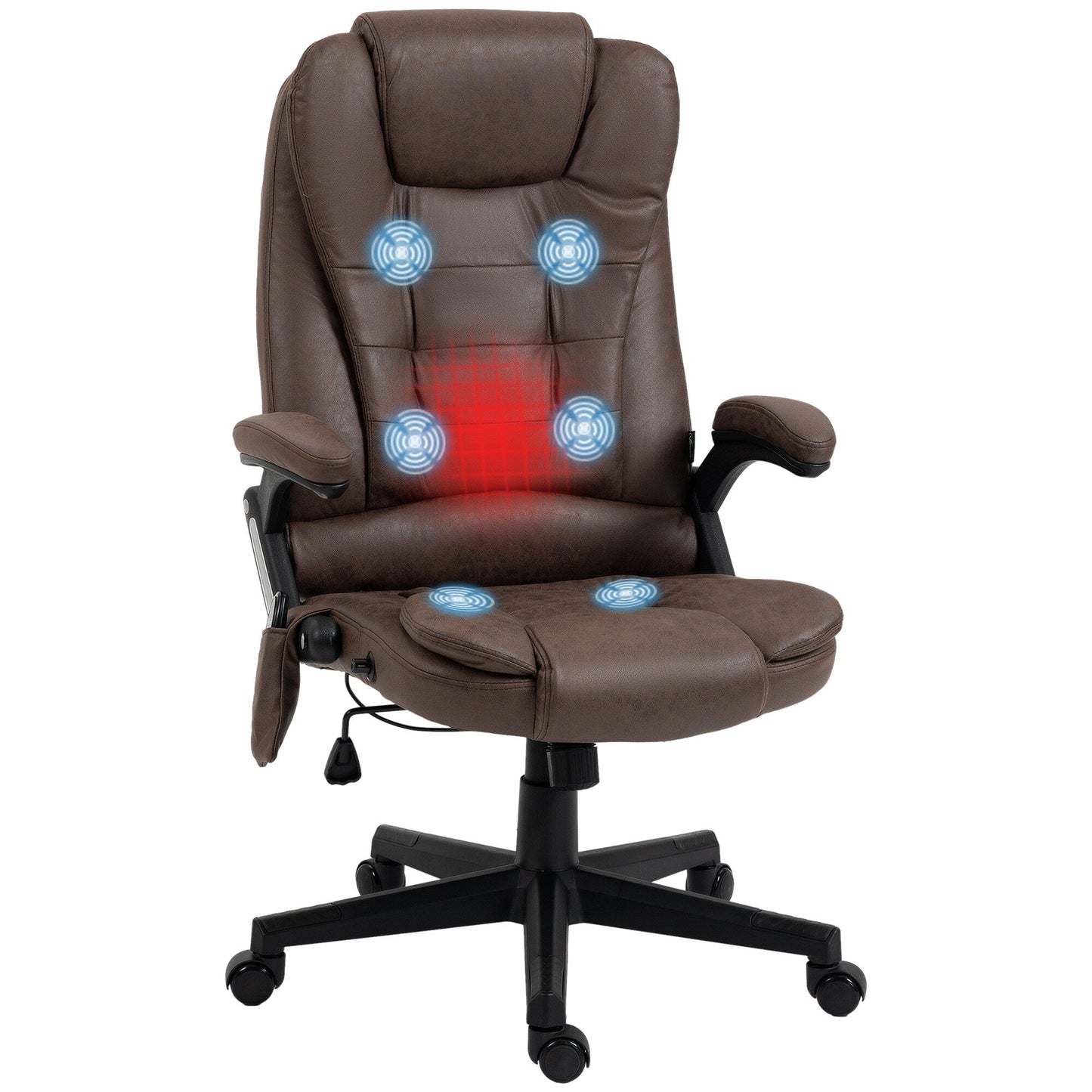 Fauteuil de bureau massant en microfibre avec chauffage, vibration à 6 points, dossier inclinable réglable, accoudoirs rembourrés, télécommande
