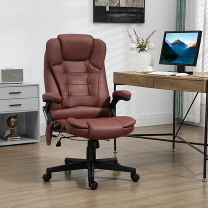 Fauteuil de bureau massant en microfibre avec chauffage, vibration à 6 points, dossier inclinable réglable, accoudoirs rembourrés, télécommande