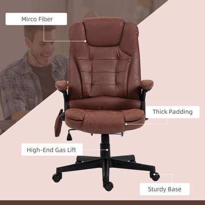 Fauteuil de bureau massant en microfibre avec chauffage, vibration à 6 points, dossier inclinable réglable, accoudoirs rembourrés, télécommande