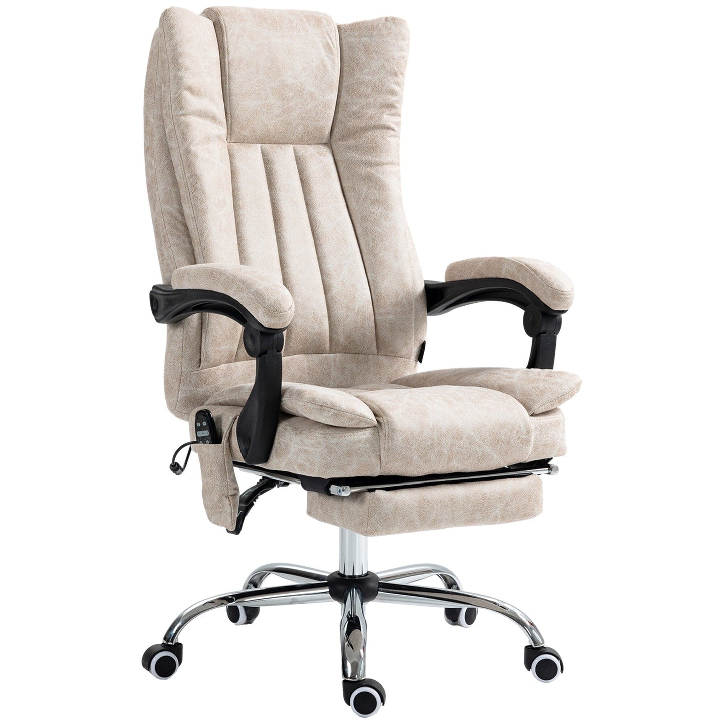 Fauteuil de bureau inclinable pivotant à 360° en microfibre avec massage par vibration, chauffage, repose-pieds et hauteur réglable