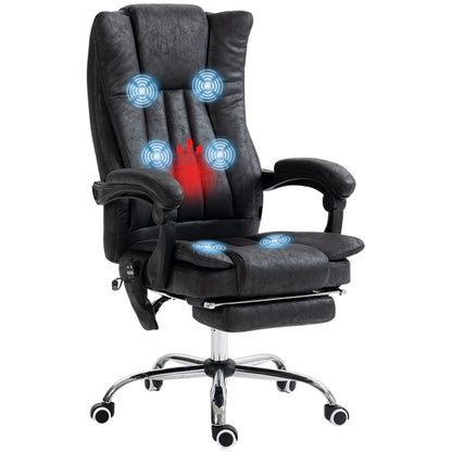 Fauteuil de bureau inclinable pivotant à 360° en microfibre avec massage par vibration, chauffage, repose-pieds et hauteur réglable