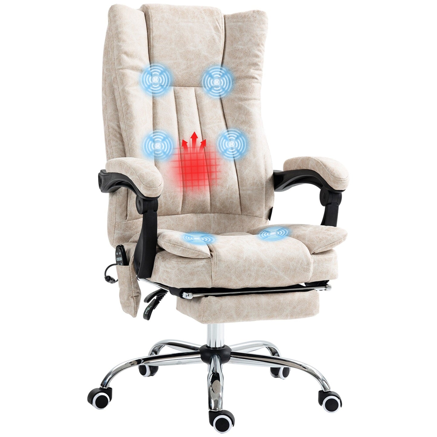 Fauteuil de bureau inclinable pivotant à 360° en microfibre avec massage par vibration, chauffage, repose-pieds et hauteur réglable