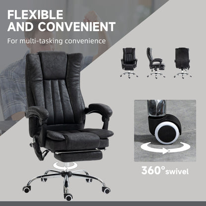 Fauteuil de bureau inclinable pivotant à 360° en microfibre avec massage par vibration, chauffage, repose-pieds et hauteur réglable