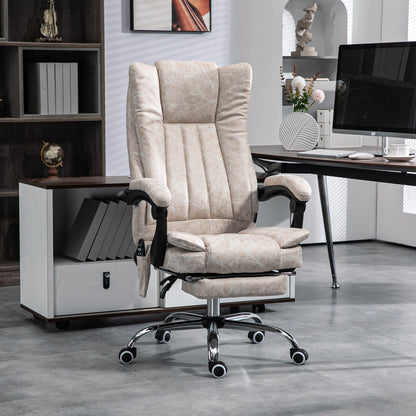 Fauteuil de bureau inclinable pivotant à 360° en microfibre avec massage par vibration, chauffage, repose-pieds et hauteur réglable