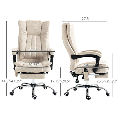 Fauteuil de bureau inclinable pivotant à 360° en microfibre avec massage par vibration, chauffage, repose-pieds et hauteur réglable